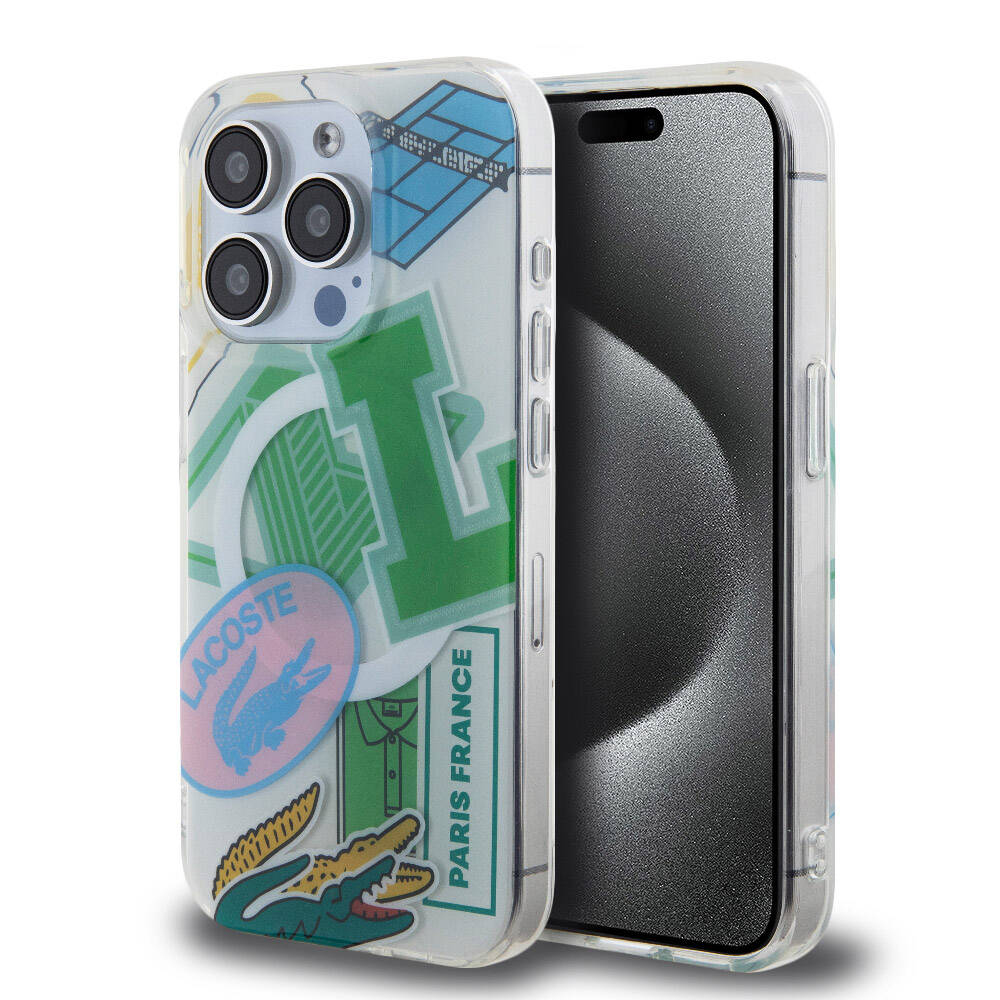 iPhone 15 Pro Kılıf Lacoste Orjinal Lisanslı M-safe Şarj Özellikli Çift Katmanlı Yamalar Desenli Kılıf