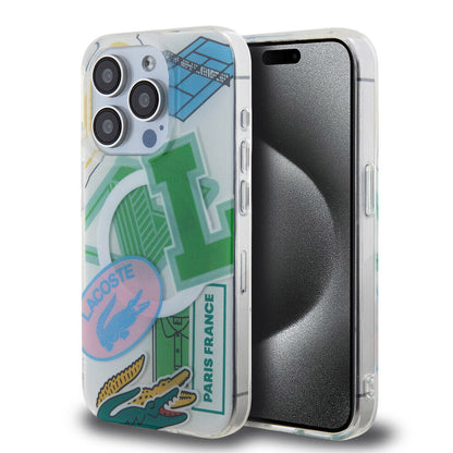 iPhone 15 Pro Kılıf Lacoste Orjinal Lisanslı M-safe Şarj Özellikli Çift Katmanlı Yamalar Desenli Kılıf