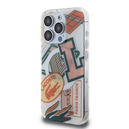 iPhone 15 Pro Kılıf Lacoste Orjinal Lisanslı M-safe Şarj Özellikli Çift Katmanlı Yamalar Desenli Kılıf