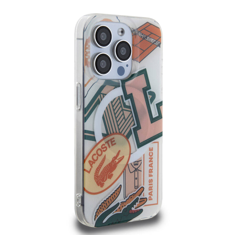 iPhone 15 Pro Kılıf Lacoste Orjinal Lisanslı M-safe Şarj Özellikli Çift Katmanlı Yamalar Desenli Kılıf