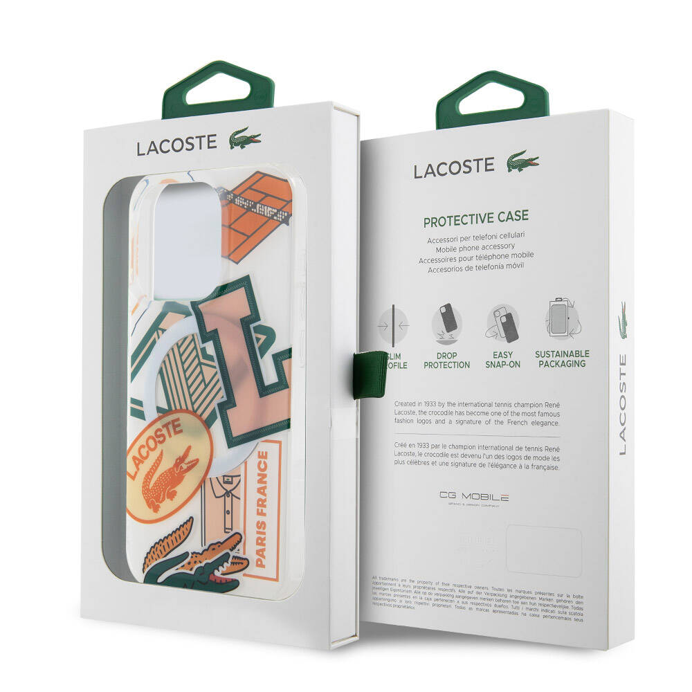 iPhone 15 Pro Kılıf Lacoste Orjinal Lisanslı M-safe Şarj Özellikli Çift Katmanlı Yamalar Desenli Kılıf