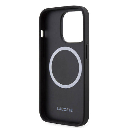 iPhone 15 Pro Kılıf Lacoste Orjinal Lisanslı M-safe Şarj Özellikli PU Deri Görünümlü Karışık Monogram Desenli Kılıf