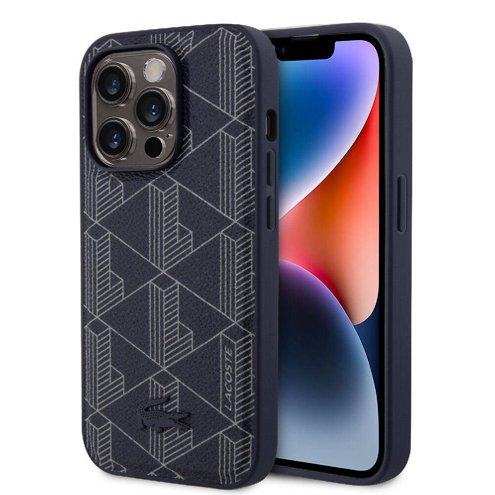iPhone 15 Pro Kılıf Lacoste Orjinal Lisanslı M-safe Şarj Özellikli PU Deri Görünümlü Karışık Monogram Desenli Kılıf