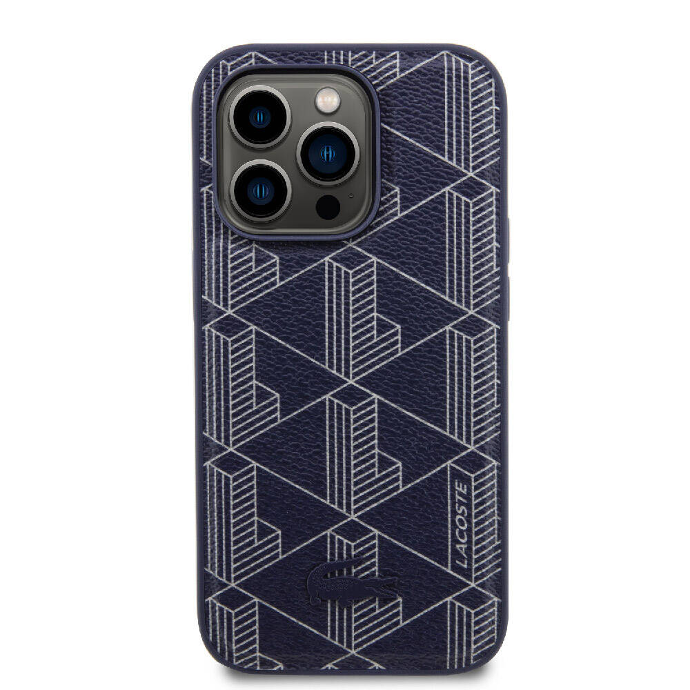 iPhone 15 Pro Kılıf Lacoste Orjinal Lisanslı M-safe Şarj Özellikli PU Deri Görünümlü Karışık Monogram Desenli Kılıf