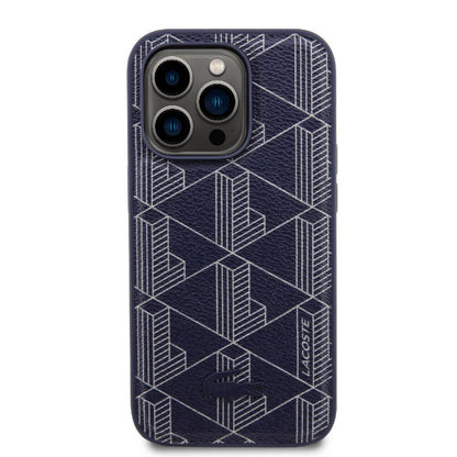 iPhone 15 Pro Kılıf Lacoste Orjinal Lisanslı M-safe Şarj Özellikli PU Deri Görünümlü Karışık Monogram Desenli Kılıf