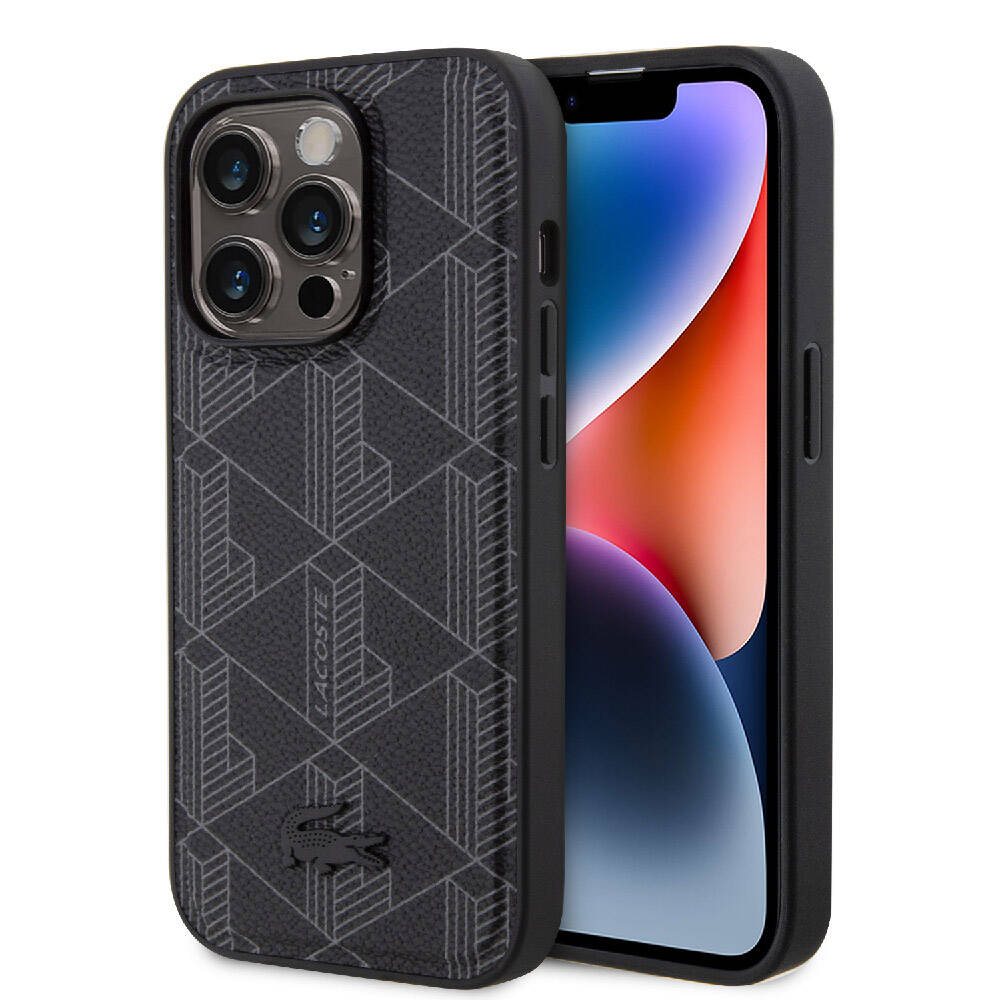 iPhone 15 Pro Kılıf Lacoste Orjinal Lisanslı M-safe Şarj Özellikli PU Deri Görünümlü Karışık Monogram Desenli Kılıf