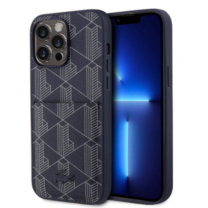iPhone 15 Pro Kılıf Lacoste Orjinal Lisanslı M-safe Şarj Özellikli PU Deri Görünümlü Kartlıklı Karışık Monogram Desenli Kılıf
