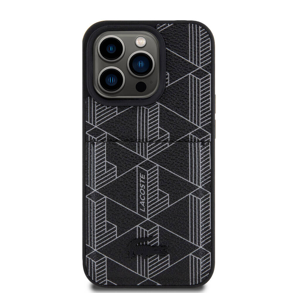 iPhone 15 Pro Kılıf Lacoste Orjinal Lisanslı M-safe Şarj Özellikli PU Deri Görünümlü Kartlıklı Karışık Monogram Desenli Kılıf