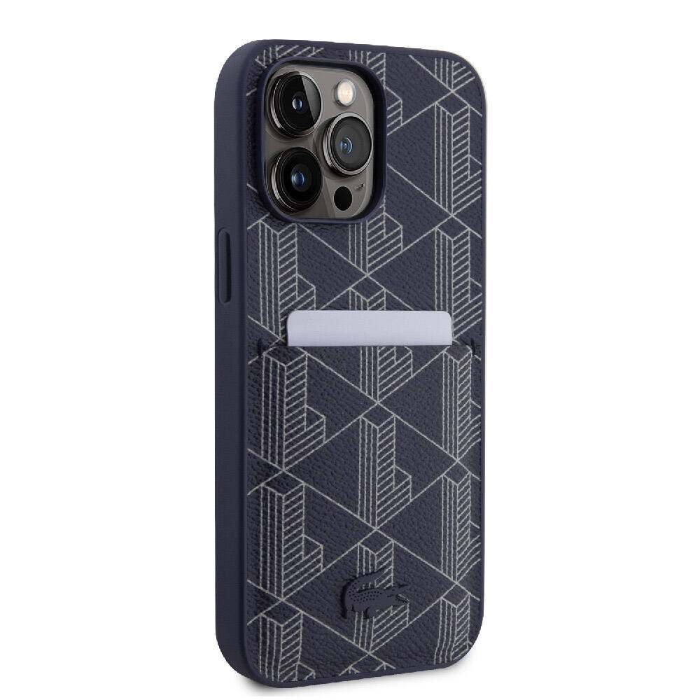 iPhone 15 Pro Kılıf Lacoste Orjinal Lisanslı M-safe Şarj Özellikli PU Deri Görünümlü Kartlıklı Karışık Monogram Desenli Kılıf