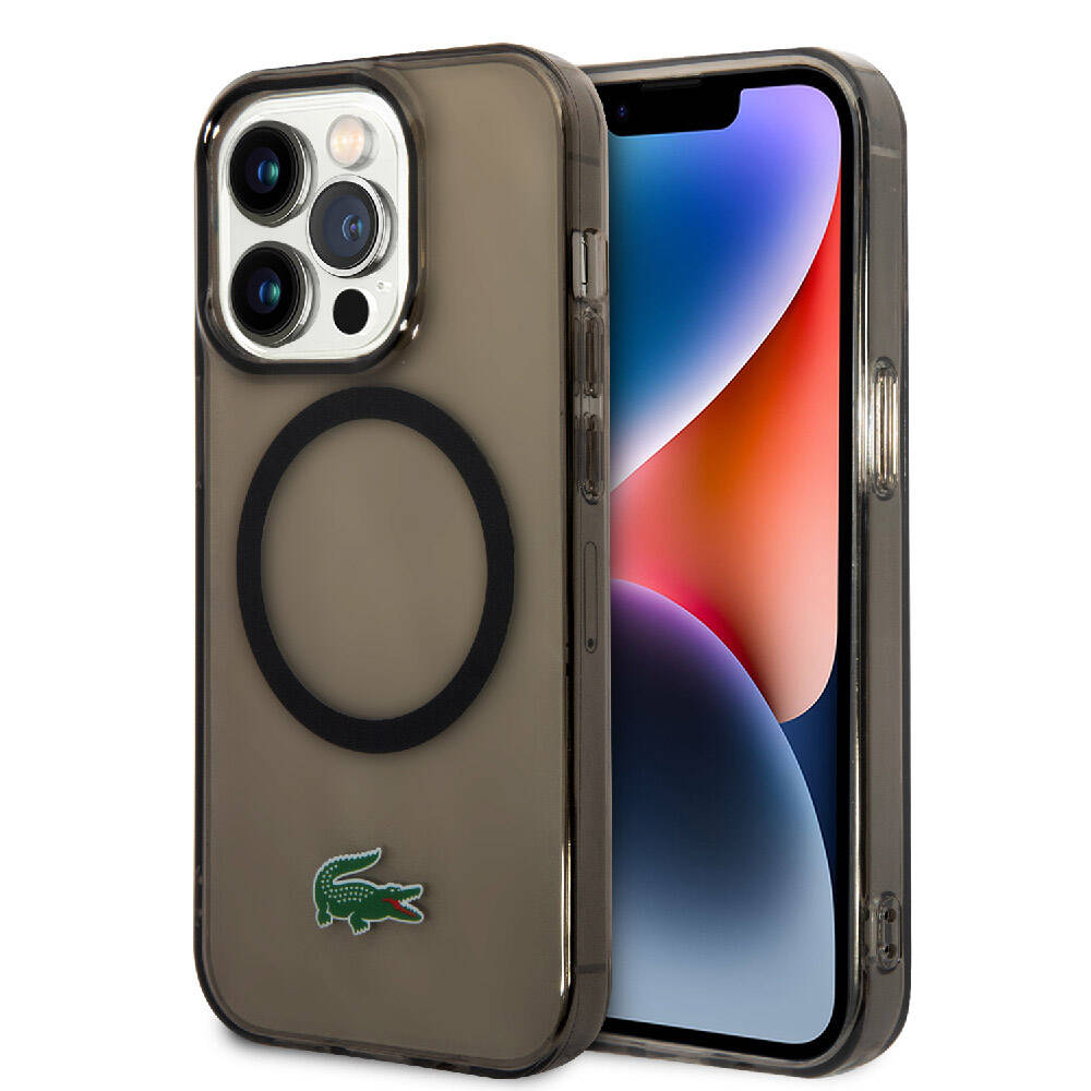 Apple iPhone 15 Pro Kılıf Lacoste Orjinal Lisanslı Magsafe Şarj Özellikli Transparan Timsah Logo Baskılı Kapak Mavi Açık