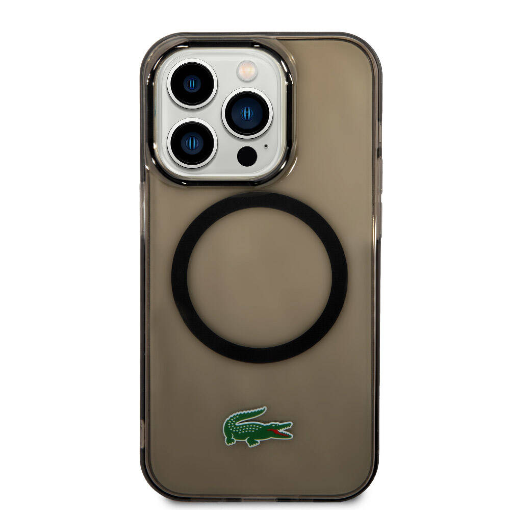 Apple iPhone 15 Pro Kılıf Lacoste Orjinal Lisanslı Magsafe Şarj Özellikli Transparan Timsah Logo Baskılı Kapak Mavi Açık