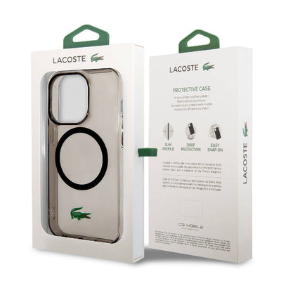 Apple iPhone 15 Pro Kılıf Lacoste Orjinal Lisanslı Magsafe Şarj Özellikli Transparan Timsah Logo Baskılı Kapak Mavi Açık