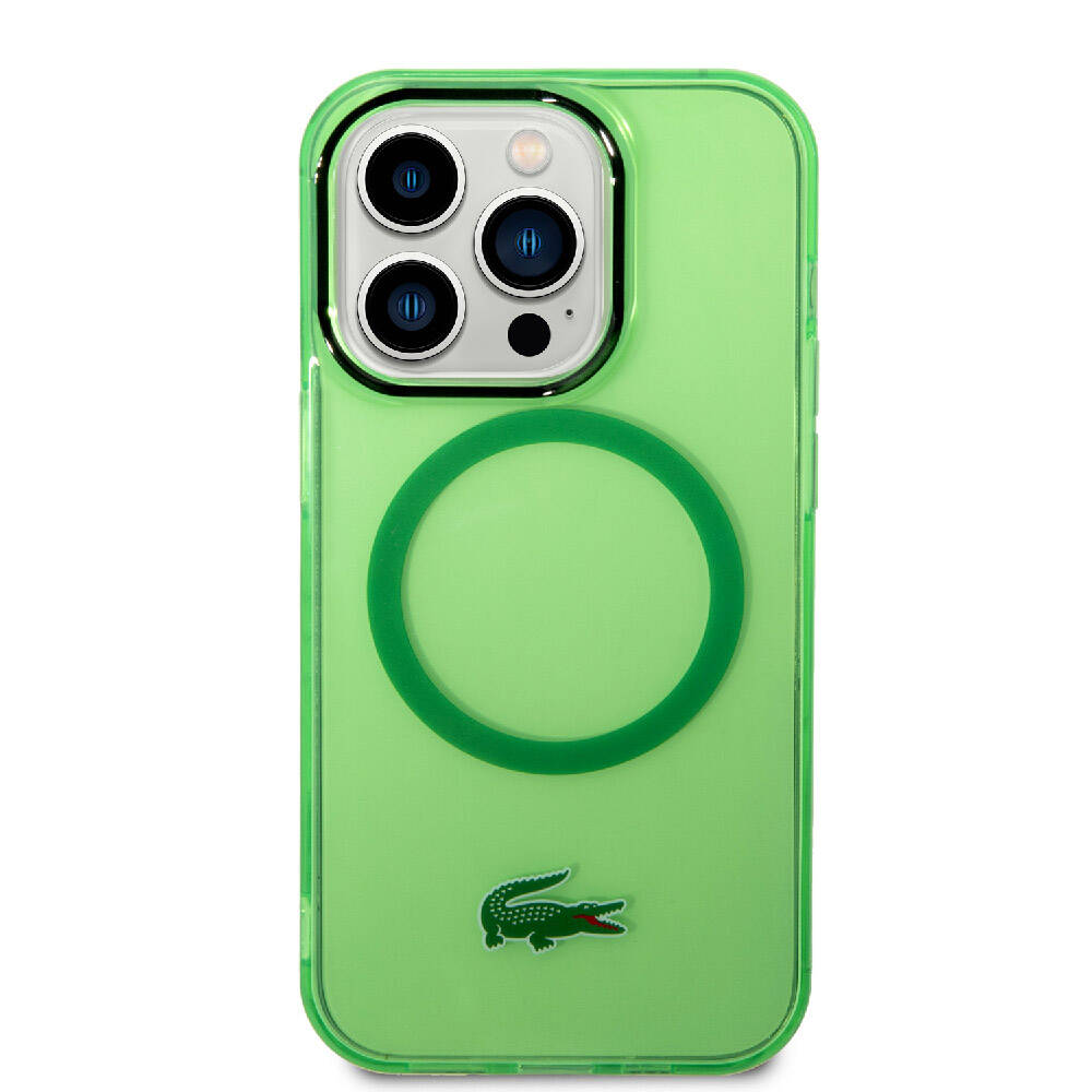 Apple iPhone 15 Pro Kılıf Lacoste Orjinal Lisanslı Magsafe Şarj Özellikli Transparan Timsah Logo Baskılı Kapak Mavi Açık