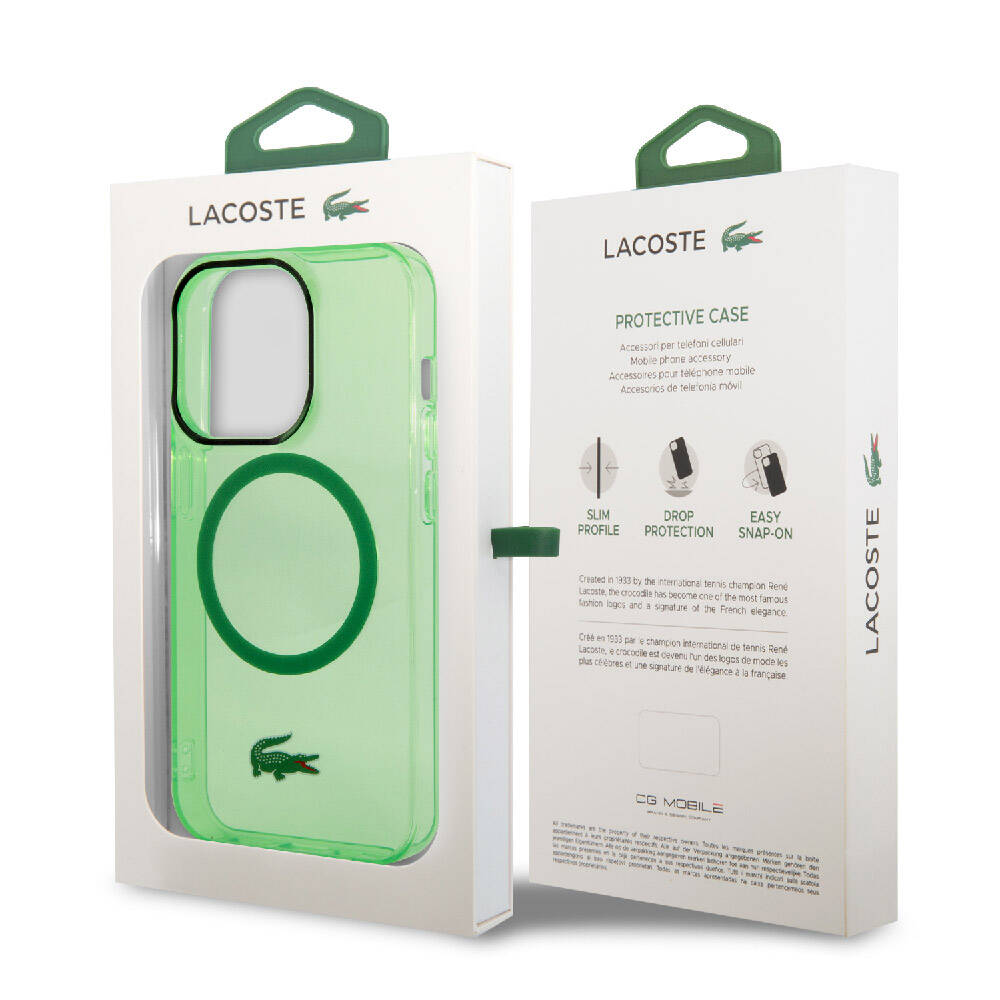Apple iPhone 15 Pro Kılıf Lacoste Orjinal Lisanslı Magsafe Şarj Özellikli Transparan Timsah Logo Baskılı Kapak Mavi Açık