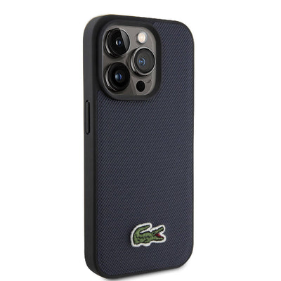 Apple iPhone 15 Pro Kılıf Lacoste Orjinal Lisanslı PU Pike Desenli Arka Yüzey İkonik Timsah Dokuma Logolu Kapak Siyah