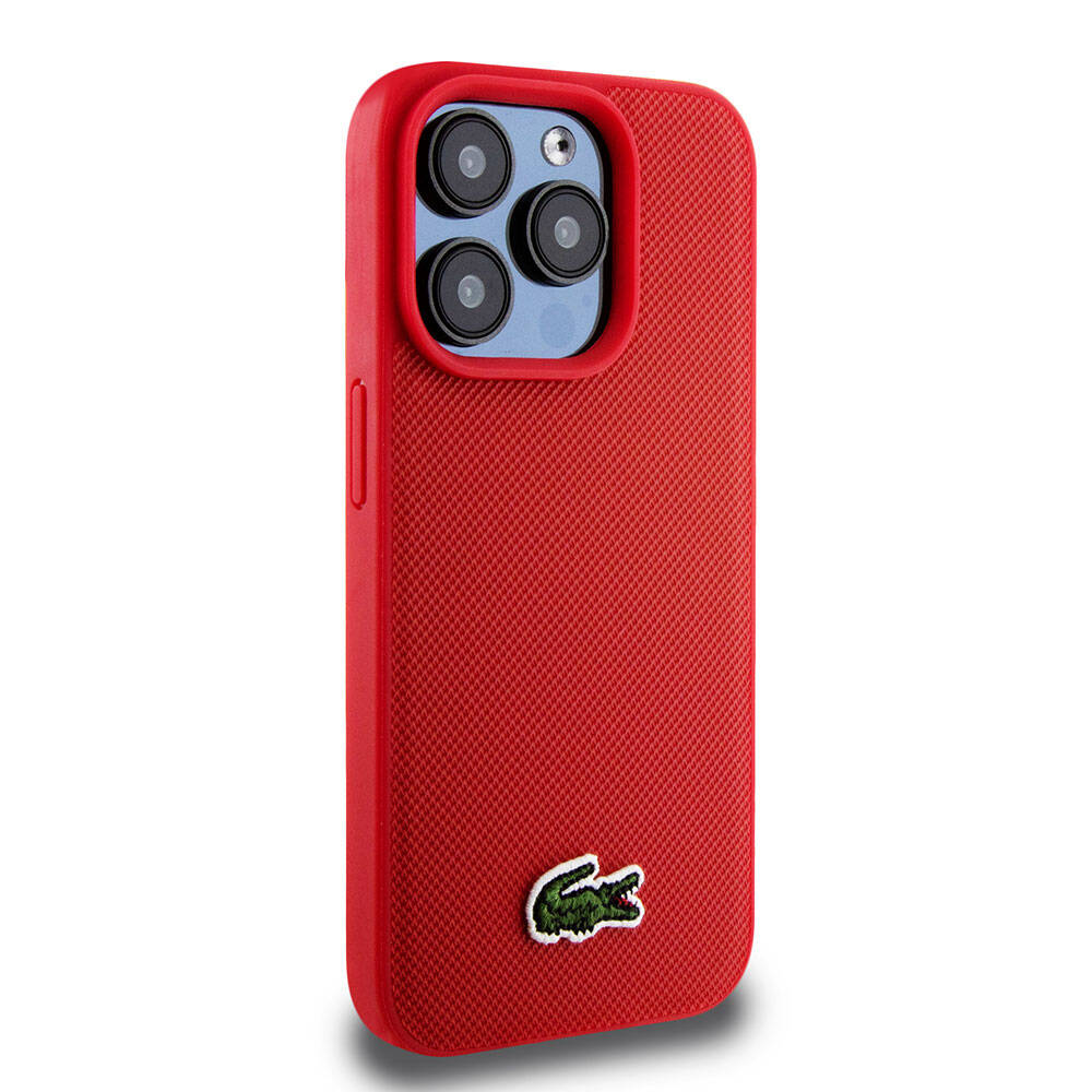 iPhone 15 Pro Kılıf Lacoste Orjinal Lisanslı PU Pike Desenli Arka Yüzey İkonik Timsah Dokuma Logolu Kılıf