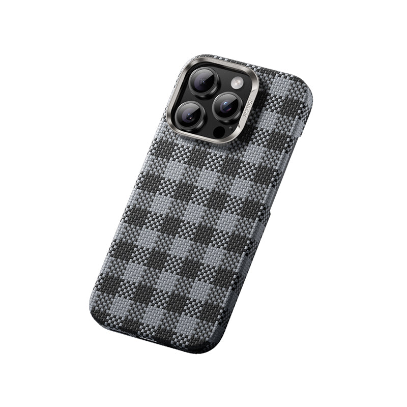 iPhone 15 Pro Kılıf M-safe Şarj Özellikli Ekose Tasarımlı Benks ArmorVichy Kevlar Kılıf