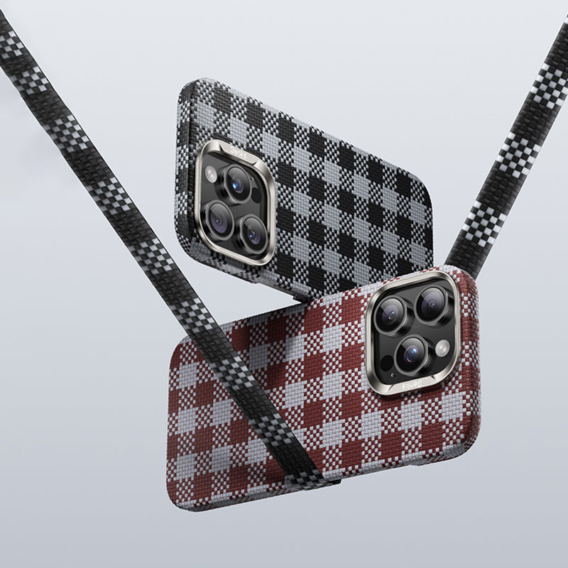 iPhone 15 Pro Kılıf M-safe Şarj Özellikli Ekose Tasarımlı Benks ArmorVichy Kevlar Kılıf