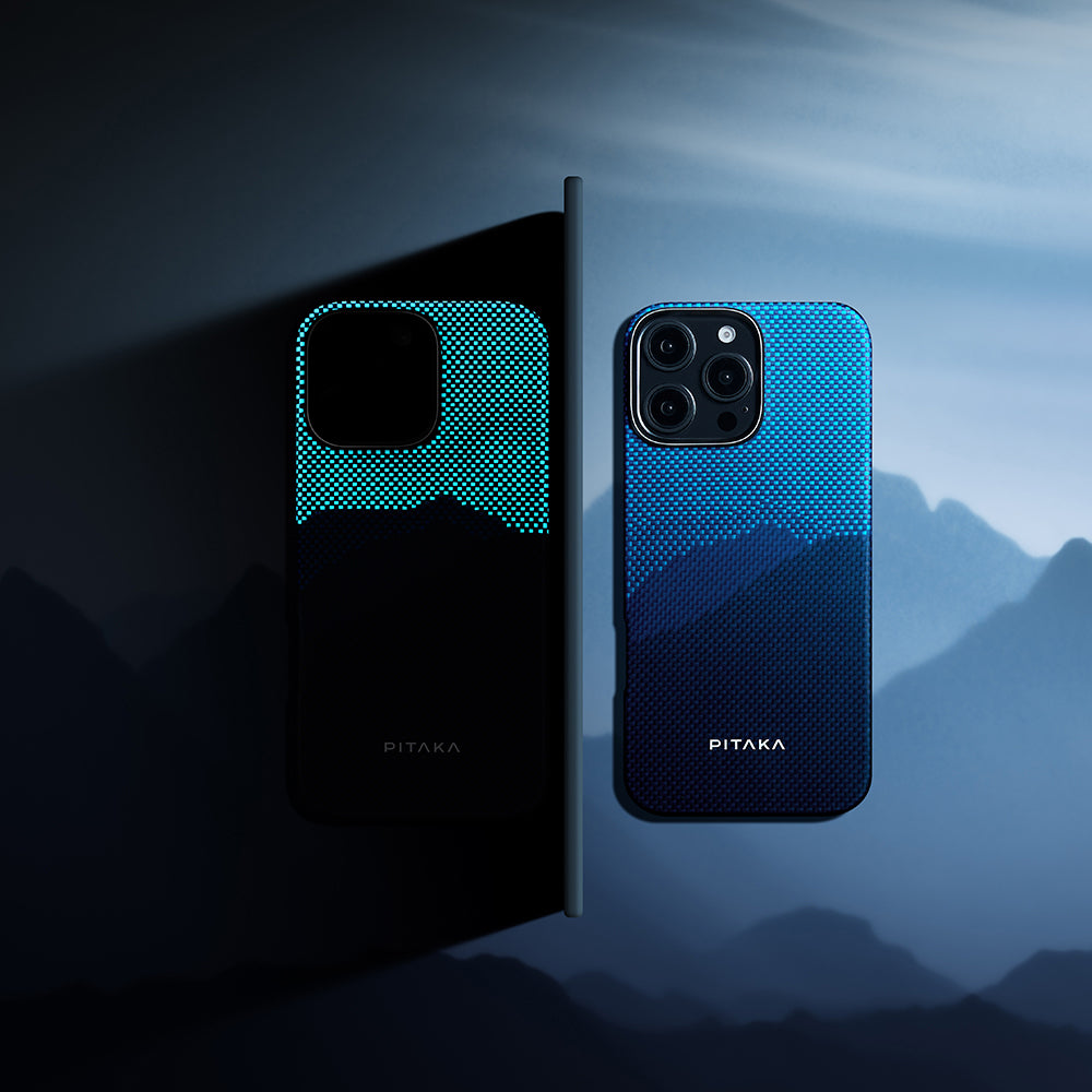 iPhone 15 Pro Kılıf M-safe Şarj Özellikli Lumintex Teknolojili Fosforlu Özellikli Aramid Fiber Pitaka Tactile Woven Starpeak Serisi Over The Horizon Kılıf