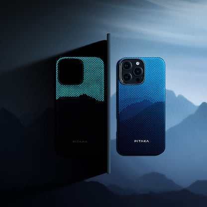 iPhone 15 Pro Kılıf M-safe Şarj Özellikli Lumintex Teknolojili Fosforlu Özellikli Aramid Fiber Pitaka Tactile Woven Starpeak Serisi Over The Horizon Kılıf