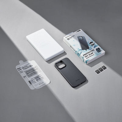 Apple iPhone 15 Pro Kılıf M-safe Şarj Özellikli 1500D Aramid Fiber Pitaka Military-Grade Classic Serisi Black-Grey Twill Kapak Siyah-Gri