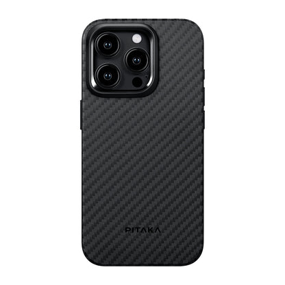 iPhone 15 Pro Kılıf M-safe Şarj Özellikli 1500D Aramid Fiber Pitaka Military-Grade Classic Serisi Black-Grey Twill Kılıf