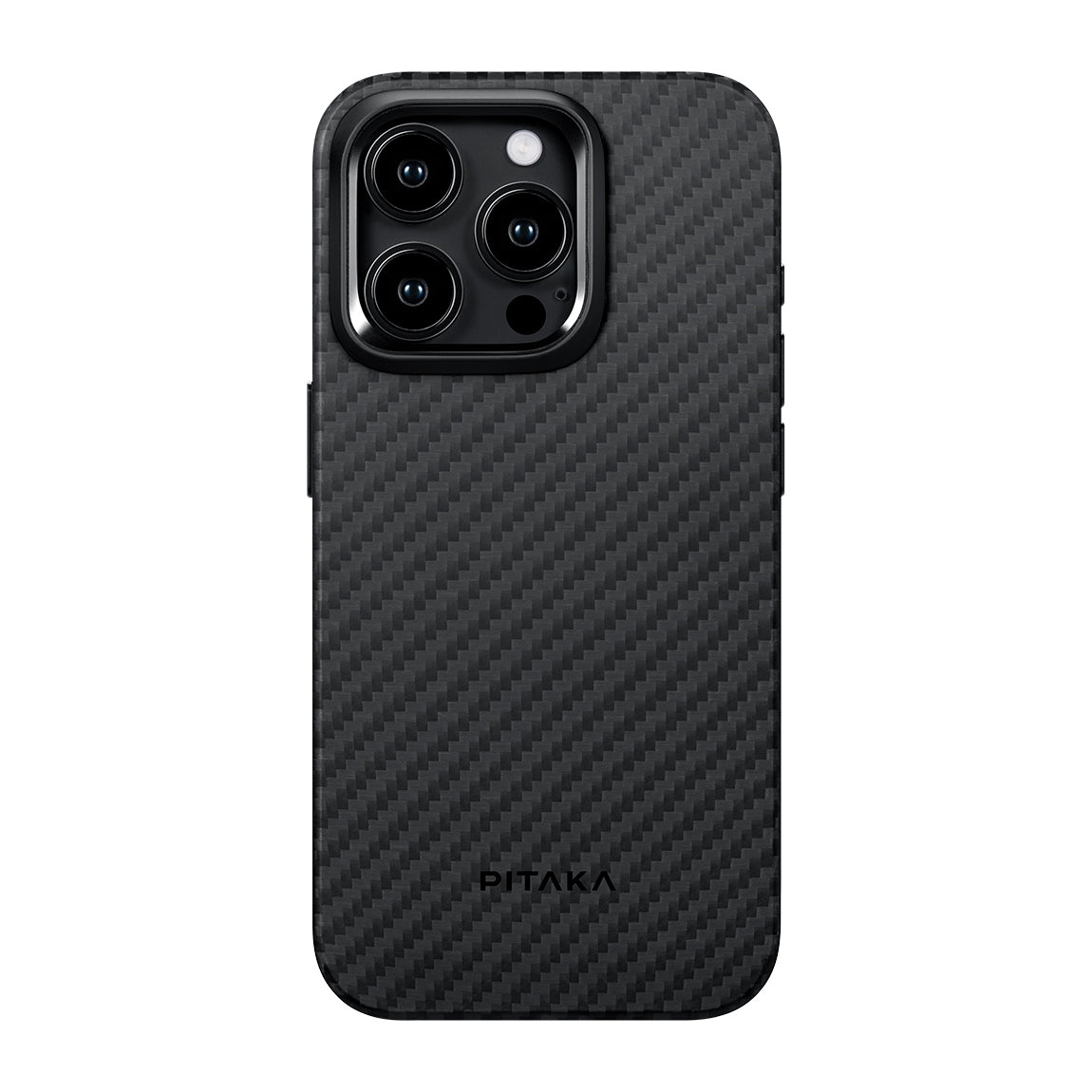 Apple iPhone 15 Pro Kılıf M-safe Şarj Özellikli 1500D Aramid Fiber Pitaka Military-Grade Classic Serisi Black-Grey Twill Kapak Siyah-Gri