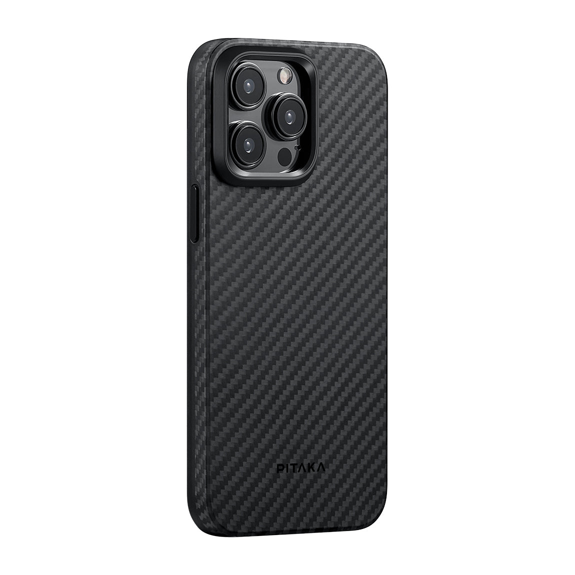 Apple iPhone 15 Pro Kılıf M-safe Şarj Özellikli 1500D Aramid Fiber Pitaka Military-Grade Classic Serisi Black-Grey Twill Kapak Siyah-Gri