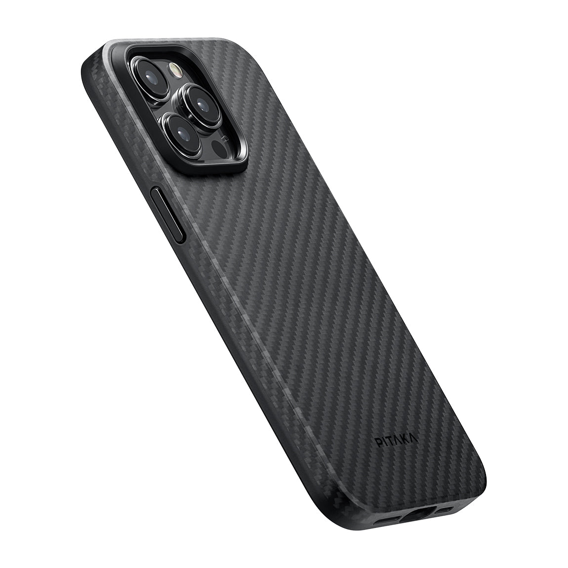 iPhone 15 Pro Kılıf M-safe Şarj Özellikli 1500D Aramid Fiber Pitaka Military-Grade Classic Serisi Black-Grey Twill Kılıf