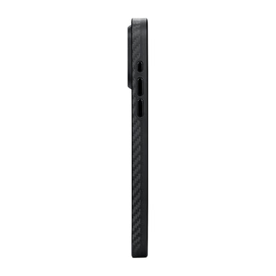 Apple iPhone 15 Pro Kılıf M-safe Şarj Özellikli 1500D Aramid Fiber Pitaka Military-Grade Classic Serisi Black-Grey Twill Kapak Siyah-Gri