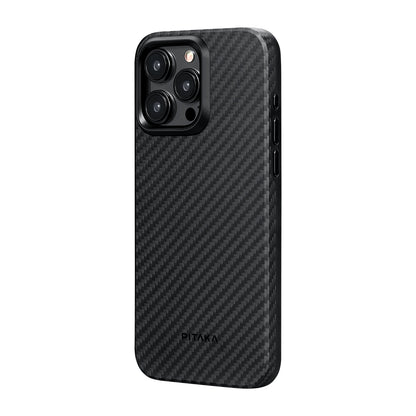 iPhone 15 Pro Kılıf M-safe Şarj Özellikli 1500D Aramid Fiber Pitaka Military-Grade Classic Serisi Black-Grey Twill Kılıf