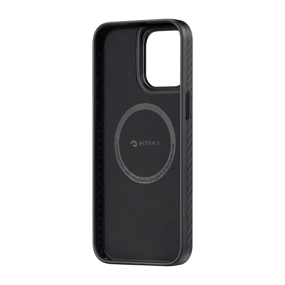 Apple iPhone 15 Pro Kılıf M-safe Şarj Özellikli 1500D Aramid Fiber Pitaka Military-Grade Classic Serisi Black-Grey Twill Kapak Siyah-Gri