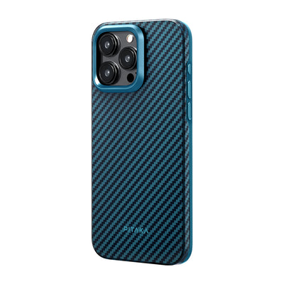 Apple iPhone 15 Pro Kılıf M-safe Şarj Özellikli 1500D Aramid Fiber Pitaka Military-Grade Classic Serisi Black-Grey Twill Kapak Siyah-Gri
