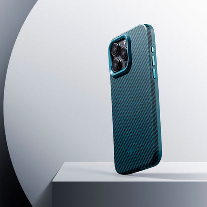 iPhone 15 Pro Kılıf M-safe Şarj Özellikli 1500D Aramid Fiber Pitaka Military-Grade Classic Serisi Black-Grey Twill Kılıf