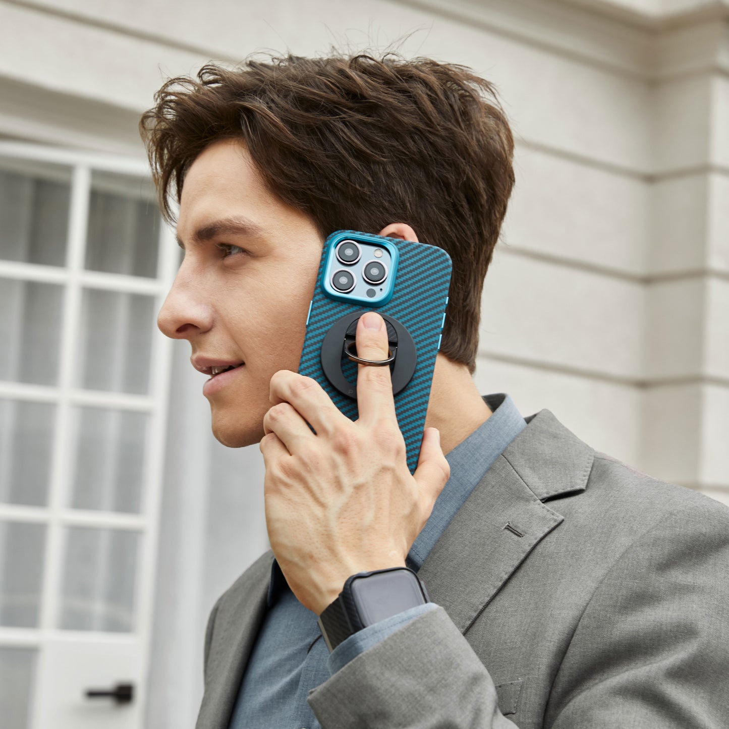 iPhone 15 Pro Kılıf M-safe Şarj Özellikli 1500D Aramid Fiber Pitaka Military-Grade Classic Serisi Black-Grey Twill Kılıf