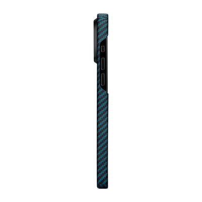 Apple iPhone 15 Pro Kılıf Magsafe Şarj Özellikli 1500D Aramid Fiber Pitaka Ultra-Slim Classic Serisi Black-Blue Twill Kapak Siyah-Mavi