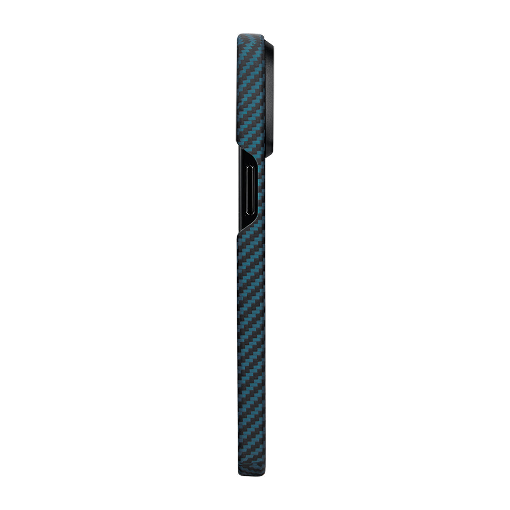 Apple iPhone 15 Pro Kılıf Magsafe Şarj Özellikli 1500D Aramid Fiber Pitaka Ultra-Slim Classic Serisi Black-Blue Twill Kapak Siyah-Mavi