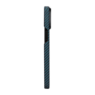Apple iPhone 15 Pro Kılıf Magsafe Şarj Özellikli 1500D Aramid Fiber Pitaka Ultra-Slim Classic Serisi Black-Blue Twill Kapak Siyah-Mavi