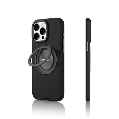 iPhone 15 Pro Kılıf M-safe Şarj Özellikli 360° Standlı Basit Mat Deri Desenli Youngkit Tech Leather Serisi Kılıf