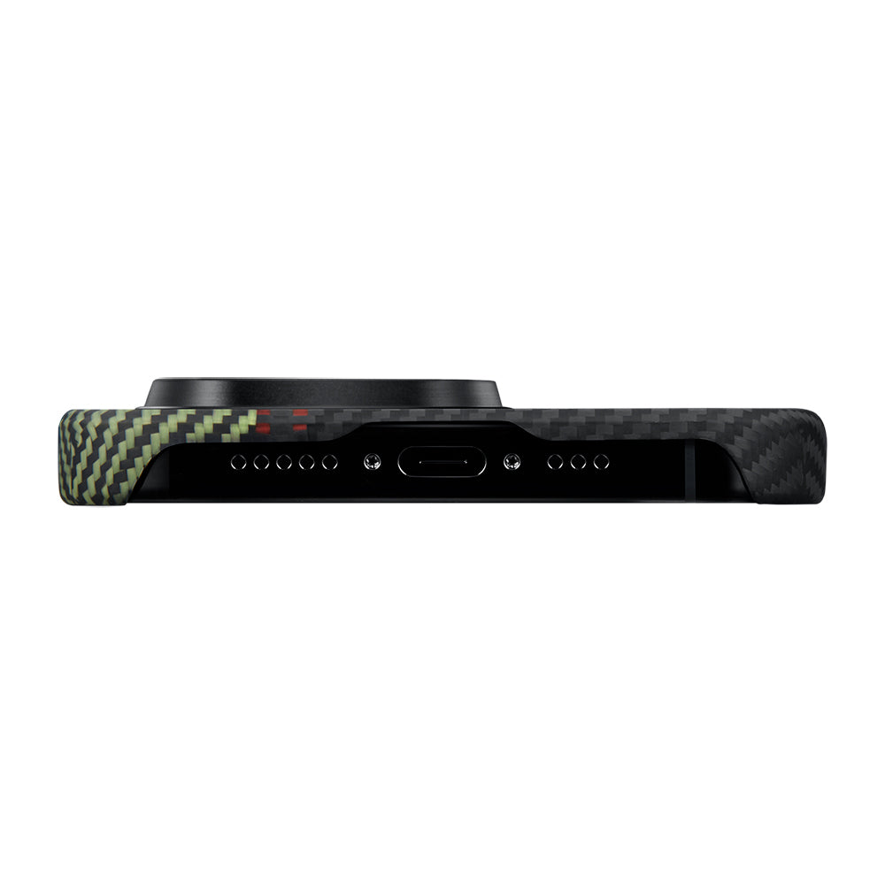 Apple iPhone 15 Pro Kılıf Magsafe Şarj Özellikli 600D Aramid Fiber Pitaka Tactile Woven Orchestra Serisi Overture Kapak Siyah-Yeşil