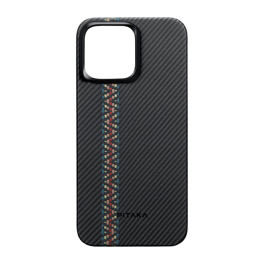 Apple iPhone 15 Pro Kılıf Magsafe Şarj Özellikli 600D Aramid Fiber Pitaka Tactile Woven Orchestra Serisi Rhapsody Kapak Siyah