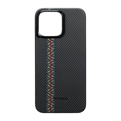 Apple iPhone 15 Pro Kılıf Magsafe Şarj Özellikli 600D Aramid Fiber Pitaka Tactile Woven Orchestra Serisi Rhapsody Kapak Siyah