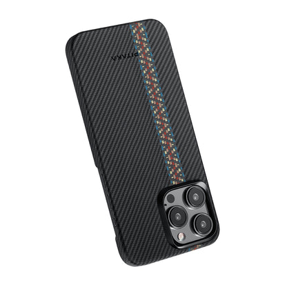 iPhone 15 Pro Kılıf M-safe Şarj Özellikli 600D Aramid Fiber Pitaka Tactile Woven Orchestra Serisi Rhapsody Kılıf