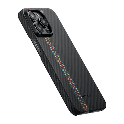 Apple iPhone 15 Pro Kılıf Magsafe Şarj Özellikli 600D Aramid Fiber Pitaka Tactile Woven Orchestra Serisi Rhapsody Kapak Siyah