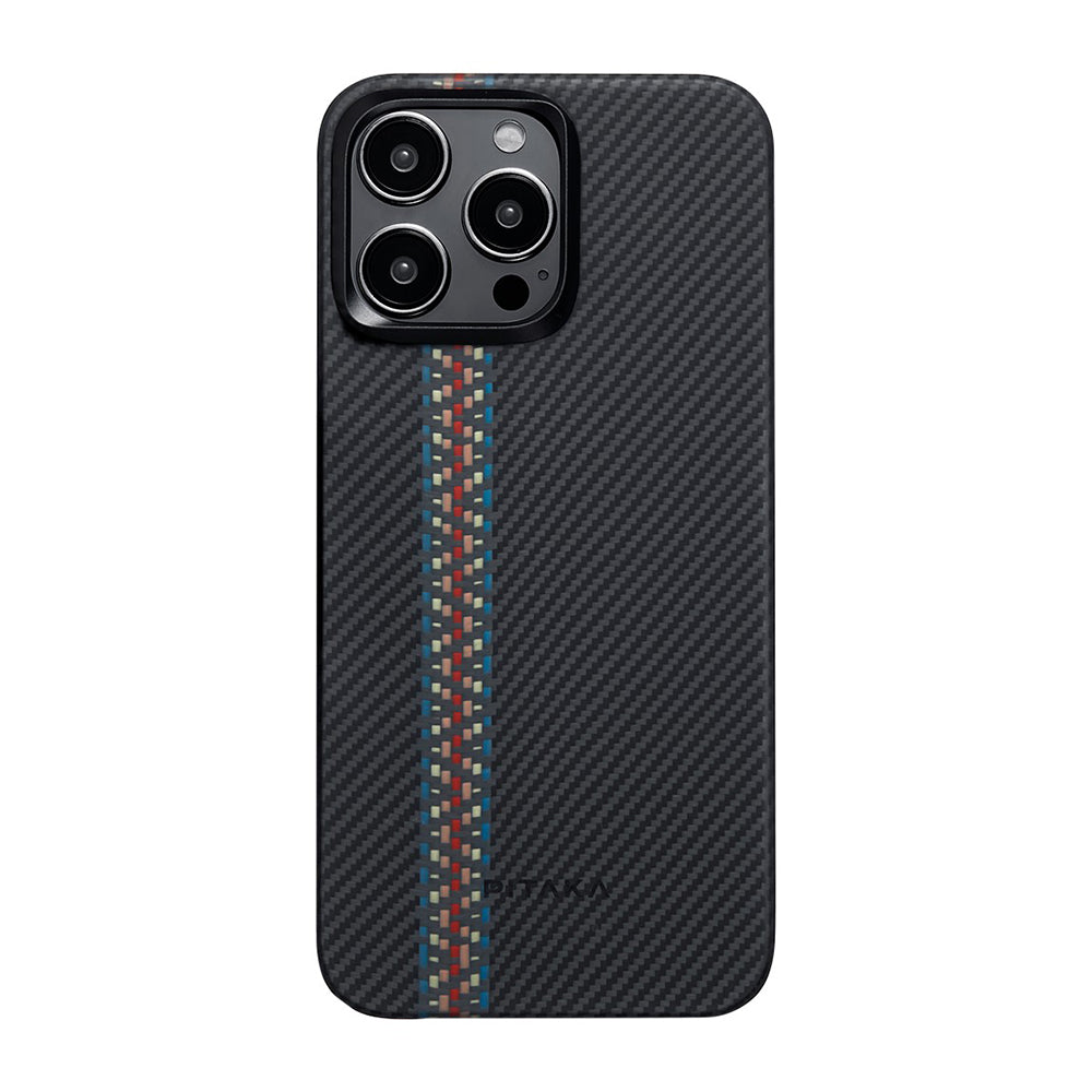 Apple iPhone 15 Pro Kılıf Magsafe Şarj Özellikli 600D Aramid Fiber Pitaka Tactile Woven Orchestra Serisi Rhapsody Kapak Siyah