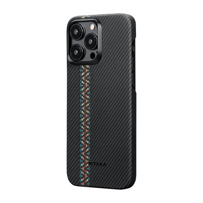 Apple iPhone 15 Pro Kılıf Magsafe Şarj Özellikli 600D Aramid Fiber Pitaka Tactile Woven Orchestra Serisi Rhapsody Kapak Siyah