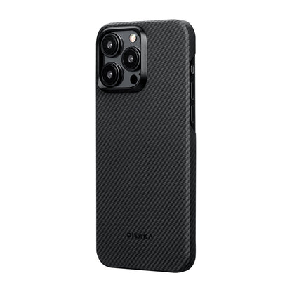 iPhone 15 Pro Kılıf M-safe Şarj Özellikli 600D Aramid Fiber Pitaka Ultra-Slim Classic Serisi Black-Grey Twill Kılıf