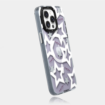 iPhone 15 Pro Kılıf M-safe Şarj Özellikli Airbagli Çift Katmanlı Youngkit Star&Butterfly Serisi Kılıf