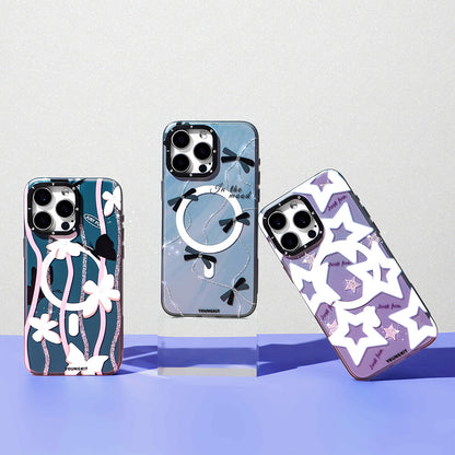 iPhone 15 Pro Kılıf M-safe Şarj Özellikli Airbagli Çift Katmanlı Youngkit Star&Butterfly Serisi Kılıf