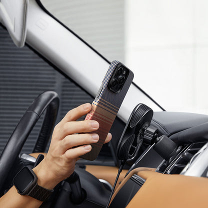 iPhone 15 Pro Kılıf M-safe Şarj Özellikli Aramid Fiber Pitaka Tactile Woven Sunset-Moonrise Serisi Sunset Kılıf